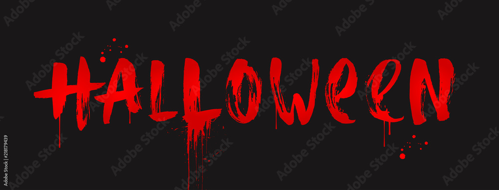 Halloween - inscription painted with a brush. Bloody halloween greeting. Vector illustration.