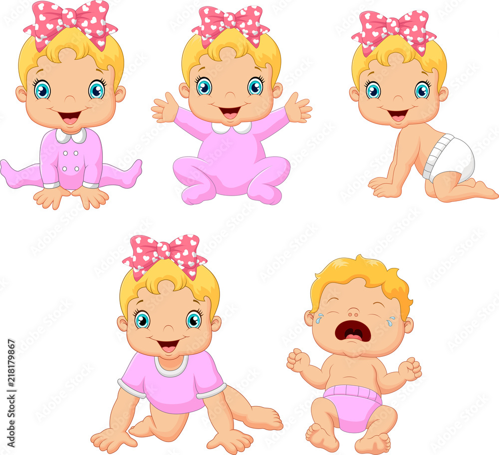 Cartoon little baby girl in different expressions Cartoon little baby girl in different expressions