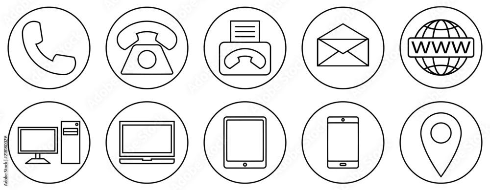 Webdesign Icons Outline: Phone Speaker, Telephone, Fax, E-Mail, Web, Computer, Laptop, Tablet, Smartphone, Location Marker Webdesign Icons Outline: Phone Speaker, Telephone, Fax, E-Mail, Web, Computer, Laptop, Tablet, Smartphone, Location Marker
