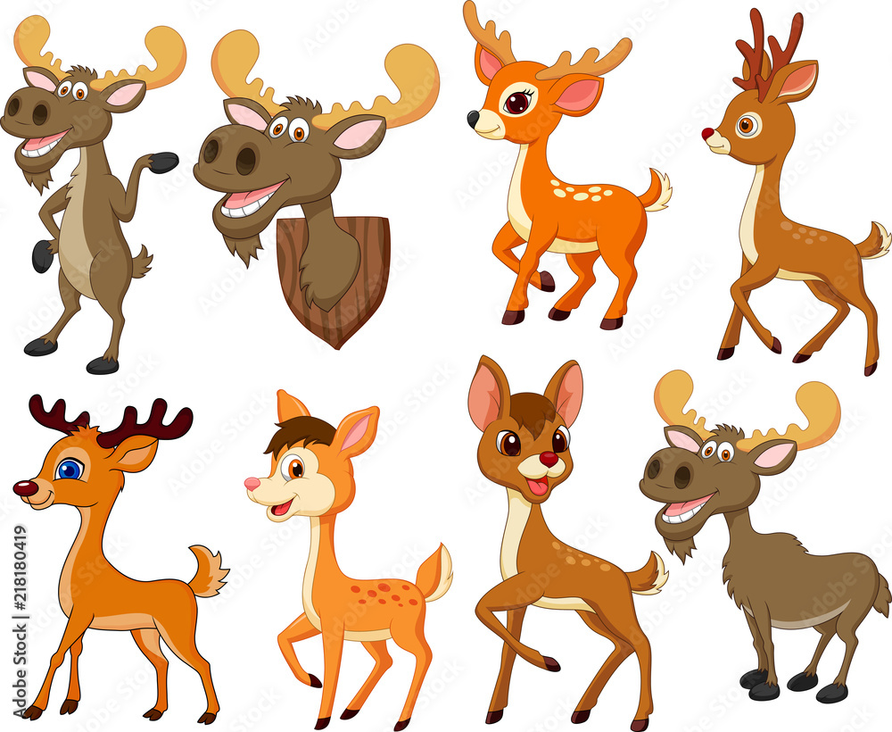 Cartoon deer and moose collection set