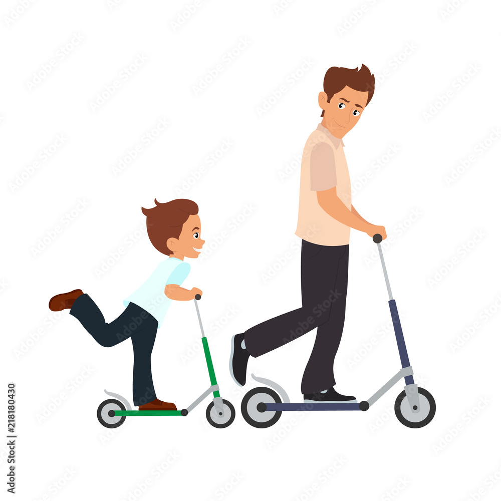 dad and son skate on scooters dad and son skate on scooters