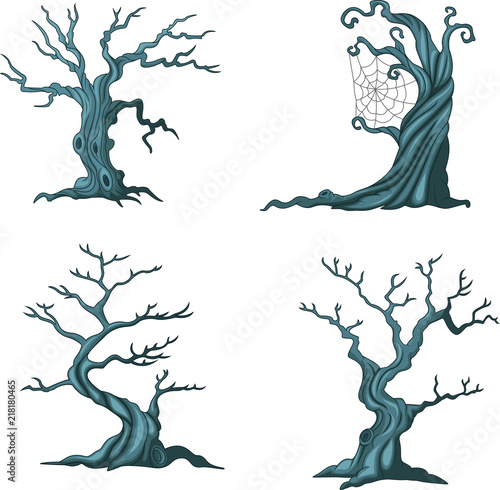Cartoon Halloween trees collection set