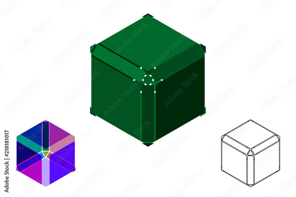 Abstract polygonal broken cube. 3d Vector illustration. Isometric projection. Abstract polygonal broken cube. 3d Vector illustration. Isometric projection.