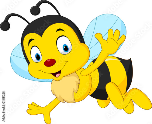 Cartoon happy bee waving