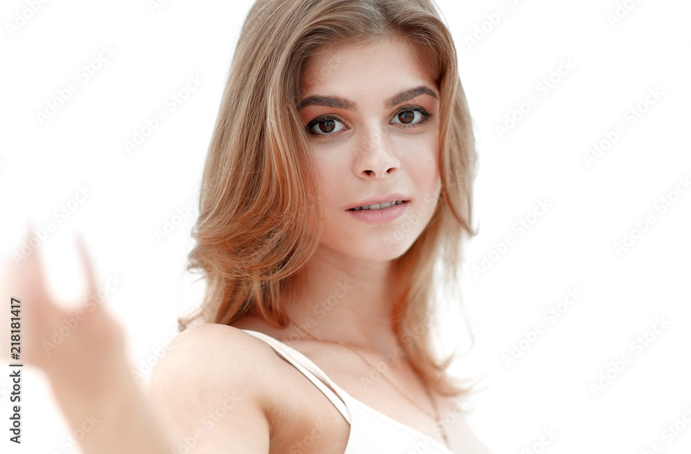 closeup portrait of cute young woman with light make-up. closeup portrait of cute young woman with light make-up.