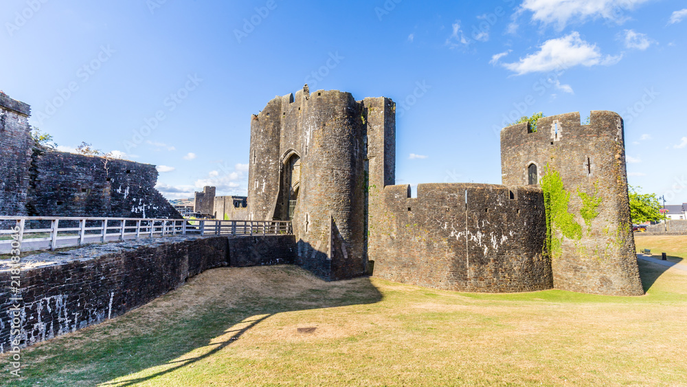Caerphilly Castle in Caerphilly near Cardiff, Wales, UK