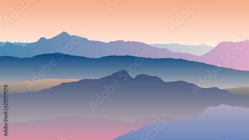 landscape with blue orange silhouettes of mountains vector eps 10