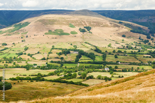 Peak District National Park, Derbyshire, England. view of the hills in Mam Tor with the views of the fields, selective focus