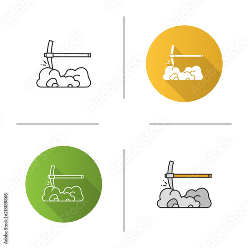 Pick axe breaking rocks icon