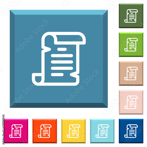 Paper scroll white icons on edged square buttons