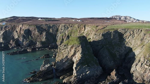 Aerial view of the beautiful cliffs close to the historic South Stack lighthouse on Anglesey - Wales photo