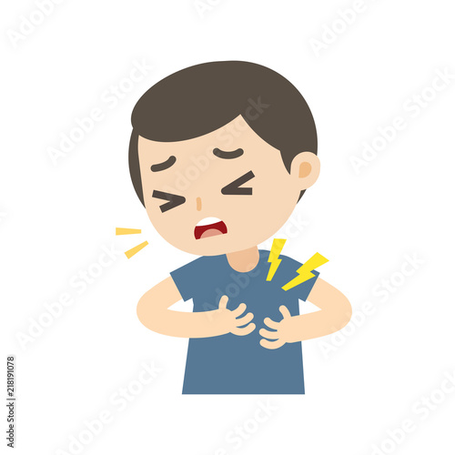 Man having a heart attack with chest pain cartoon, vector illustration.