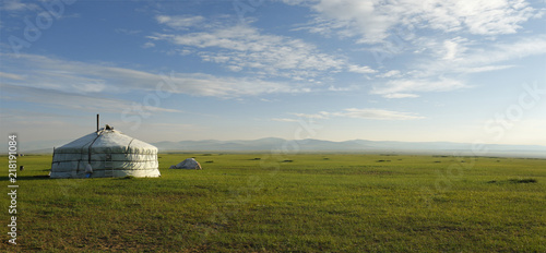 camp of yurt , in the grassland of Mongolia photo