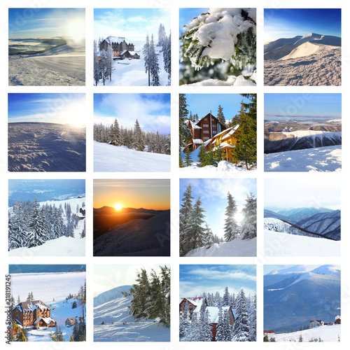 Set with beautiful winter landscapes