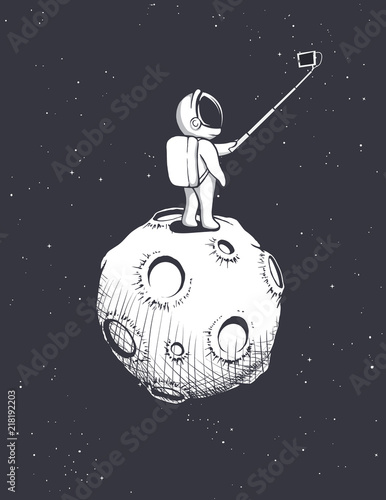 astronaut photographs himself on Moon.Space vector illustration