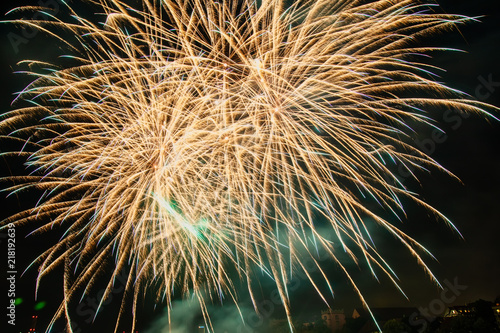 Colorful fireworks of various colors over night sky