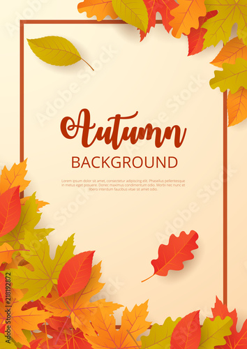Autumn background with leaves. Can be used for poster, banner, flyer, invitation, website or greeting card. Vector illustration