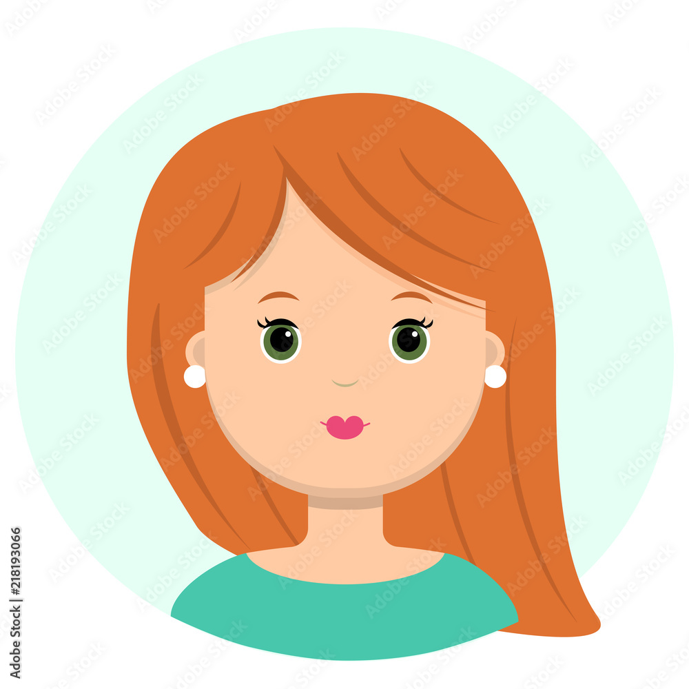 Beautiful young woman with red long hair. Portrait of modern fashion, hairstyle salon, vector icon, isolated on white background. Beautiful young woman with red long hair. Portrait of modern fashion, hairstyle salon, vector icon, isolated on white background.