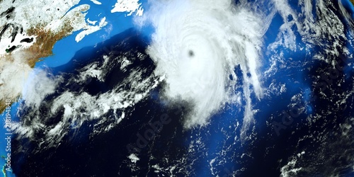 Extremely detailed and realistic high resolution 3D illustration of a Hurricane at the Atlantic Sea. Shot from Space. Elements of this image are furnished by Nasa. photo