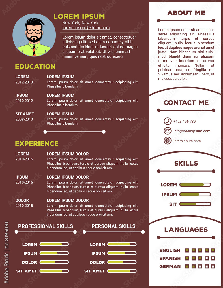 Resume and CV Template with nice minimalist design. Vector illustration