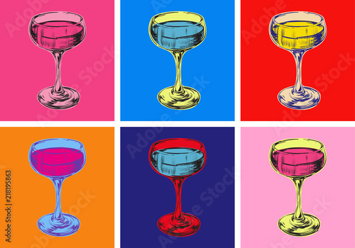 Canvas Print Champagne Glass Hand Drawing Vector Illustration