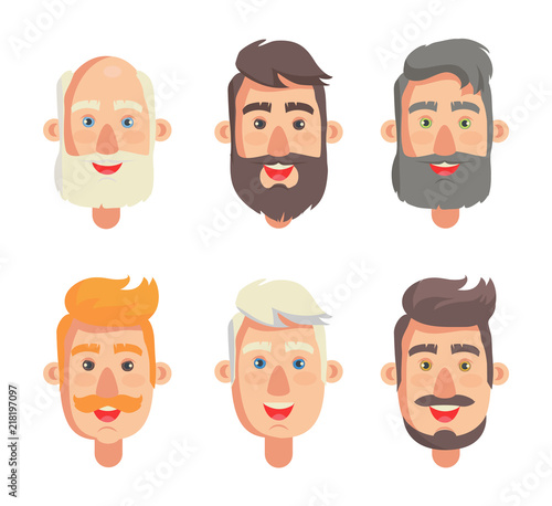 Grandfathers Face Collection Vector Illustration