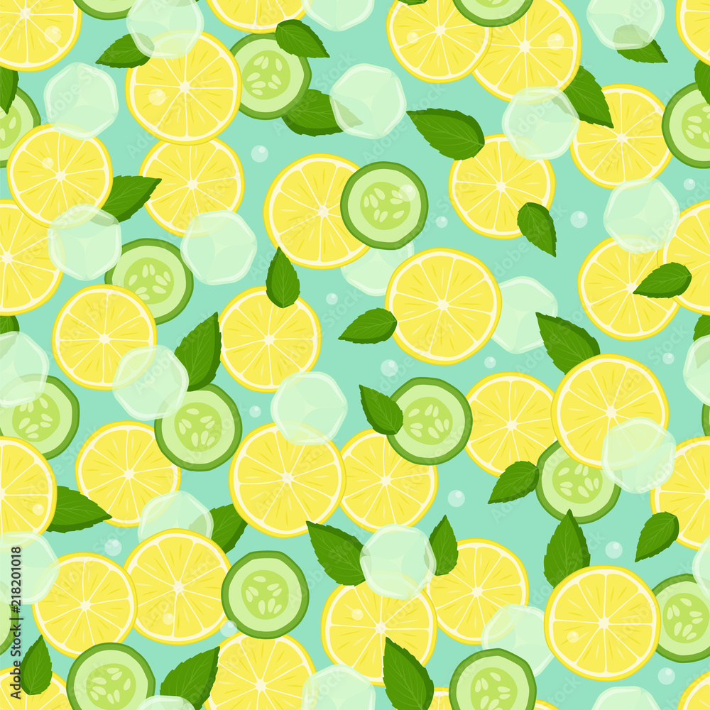 Endless Texture with Pieces Lemon, Slices Cucumber Endless Texture with Pieces Lemon, Slices Cucumber
