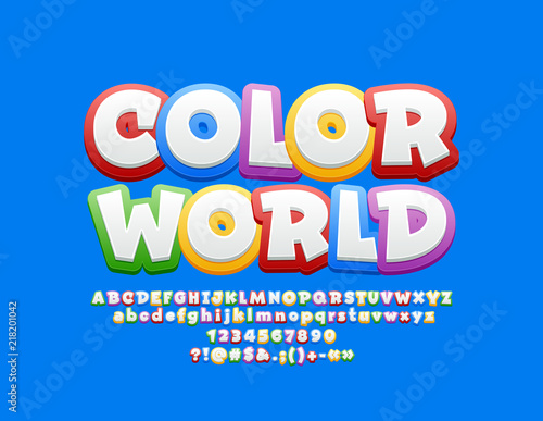 Vector bright Logo Color World with Font. Children cute Alphabet Letters Set