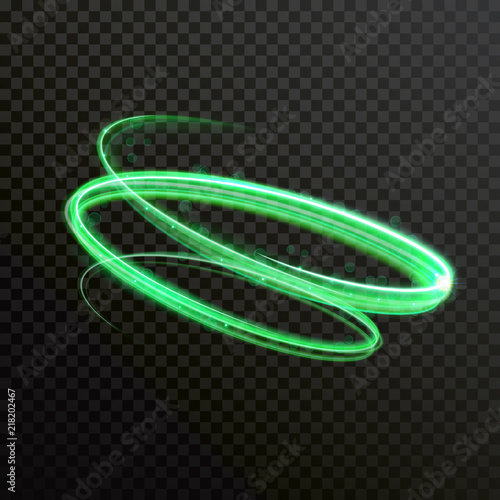 Green neon light vector shiny trace or spiral twirl trail with shine sparkle effect for luxury premium cosmetic design