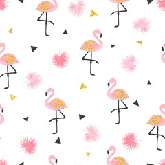Fototapete Flamingomuster Aquarell Flamingos nahtloses Sommermuster  © Afanasia