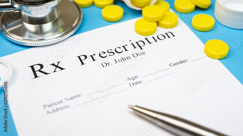 Empty prescription form to patient ready to be used. Concept of panacea and life save, prescribe treatment or legal drug store