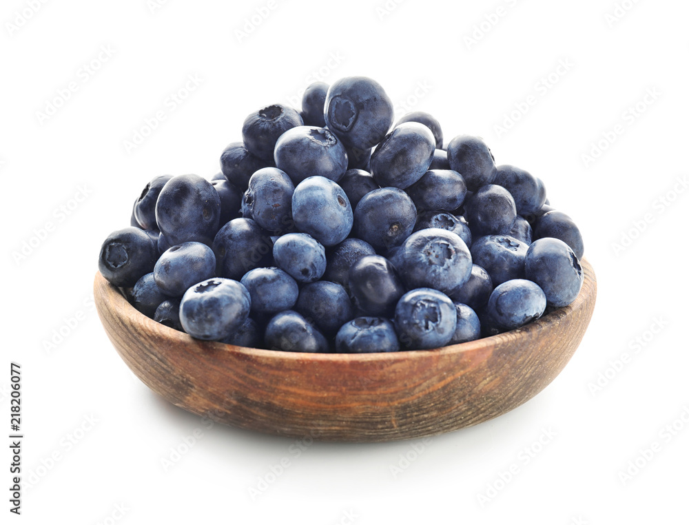 Bowl with ripe blueberries on white background Bowl with ripe blueberries on white background