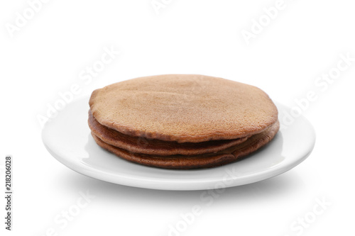 Stack of plain brown pancak...