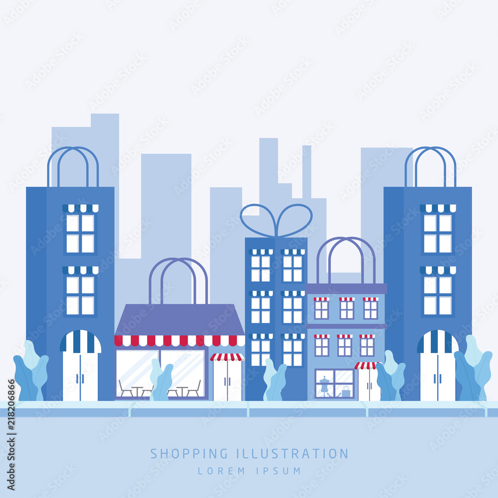 Building illustration for store bag