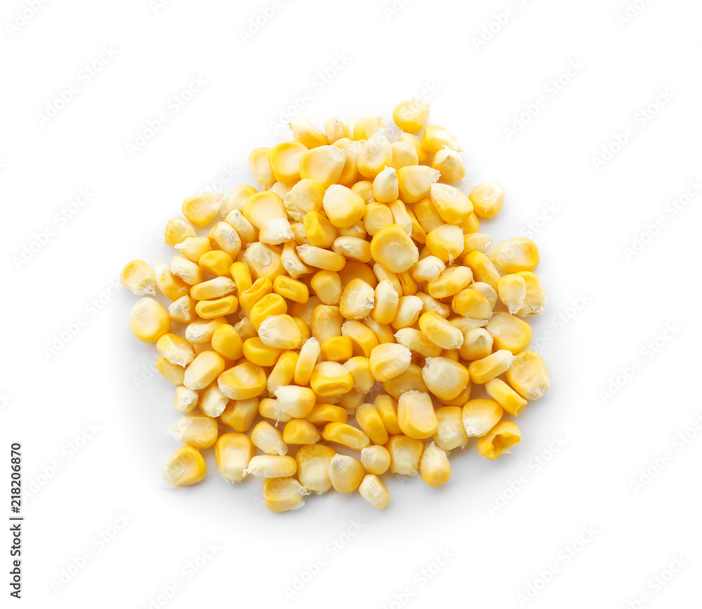 Pile of ripe corn kernels on white background Pile of ripe corn kernels on white background