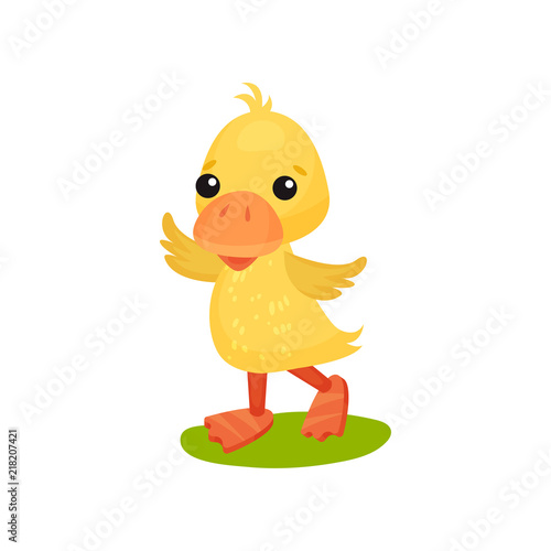 Cute funny little yellow duckling character vector Illustration on a white background