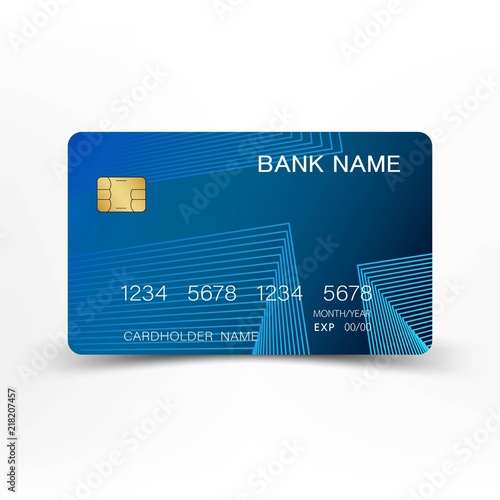 Modern credit card template design. With inspiration from the line abstract. Blue color on gray background. Glossy plastic style.