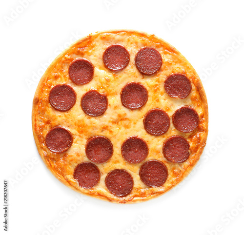 Tasty Pepperoni pizza on white background