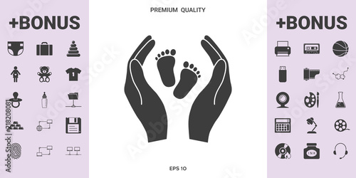 Hands holding baby foot - protection symbol - graphic elements for your design