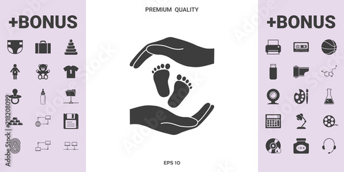 Hands holding baby foot, protection symbol - graphic elements for your design