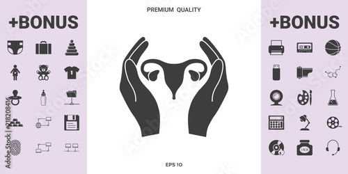 Hands holding Female uterus - protection icon - graphic elements for your design