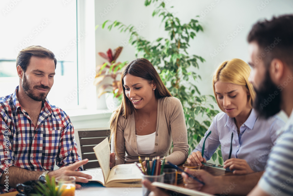 Group of students study at home. Learning and preparing for university exam. Group of students study at home. Learning and preparing for university exam.