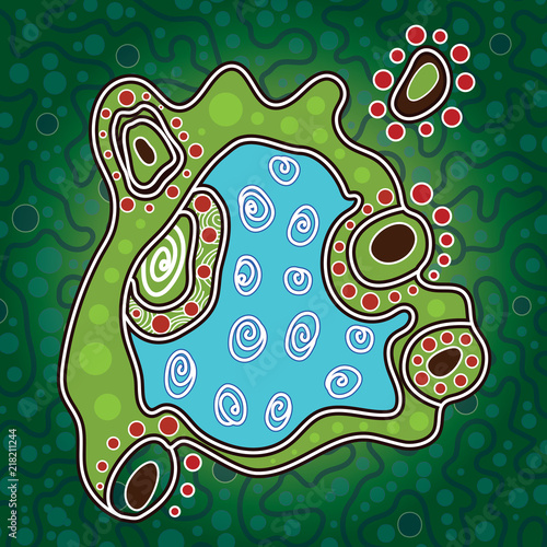 Aboriginal art vector painting - River concept