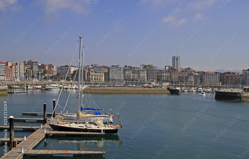 Gijon marina with many yachts in Spain