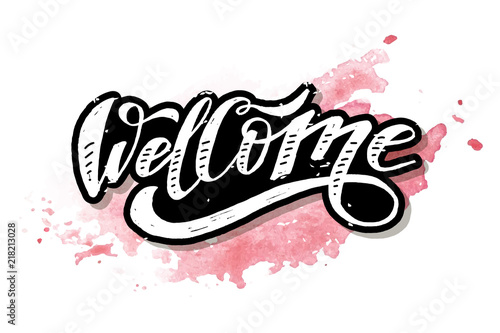 Welcome lettering Calligraphy Brush Text Holiday Vector Sticker