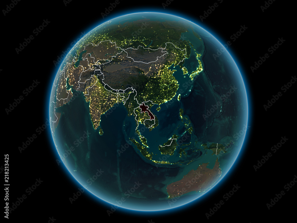 Laos on planet Earth from space at night Laos on planet Earth from space at night