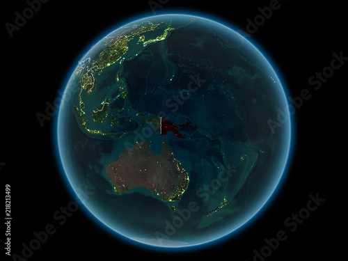 Papua New Guinea on planet Earth from space at night