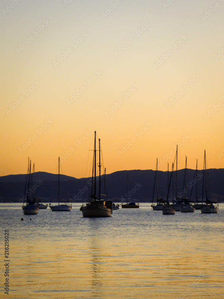 Boats and sunset colors in Santo Antonio de Lisboa, fishermen village in Florianopolis - Brazil