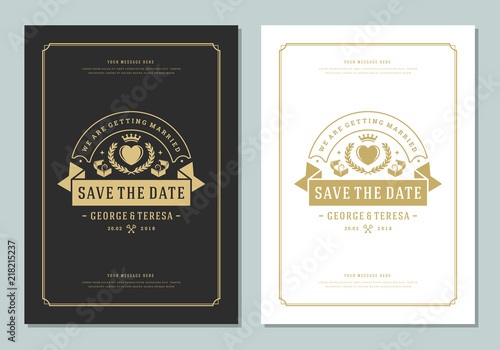 Wedding save the date invitation card vector illustration.