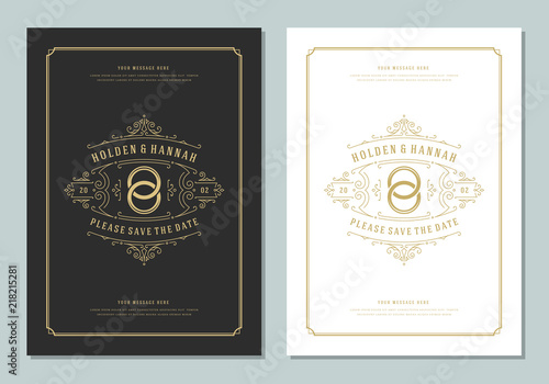 Wedding save the date invitation card vector illustration.
